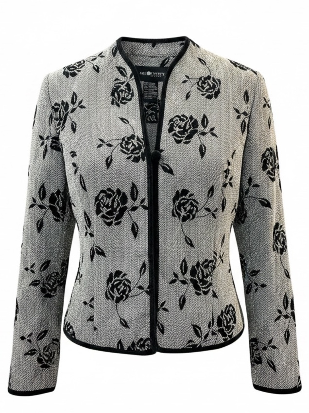 Sag Harbor Gray Black Flocked Floral Velvet Trim Jacket Size 14